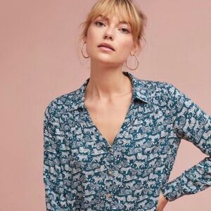 Anthropologie Maeve Emory Tiger Printed Buttondown Shirt Size 4